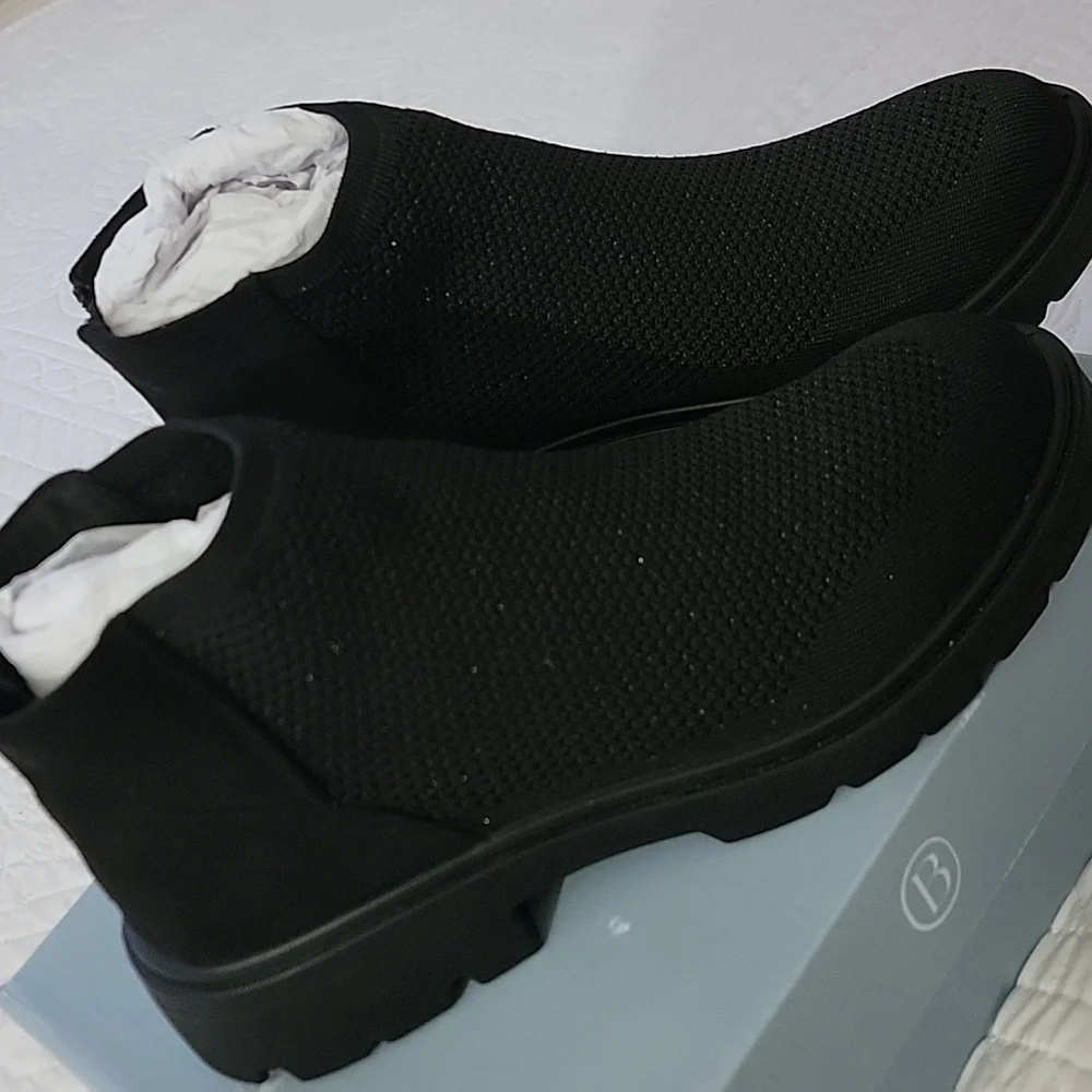 LifeStride Bzees May Black Knit Ankle Boots Shimmery 10 Wide NIB